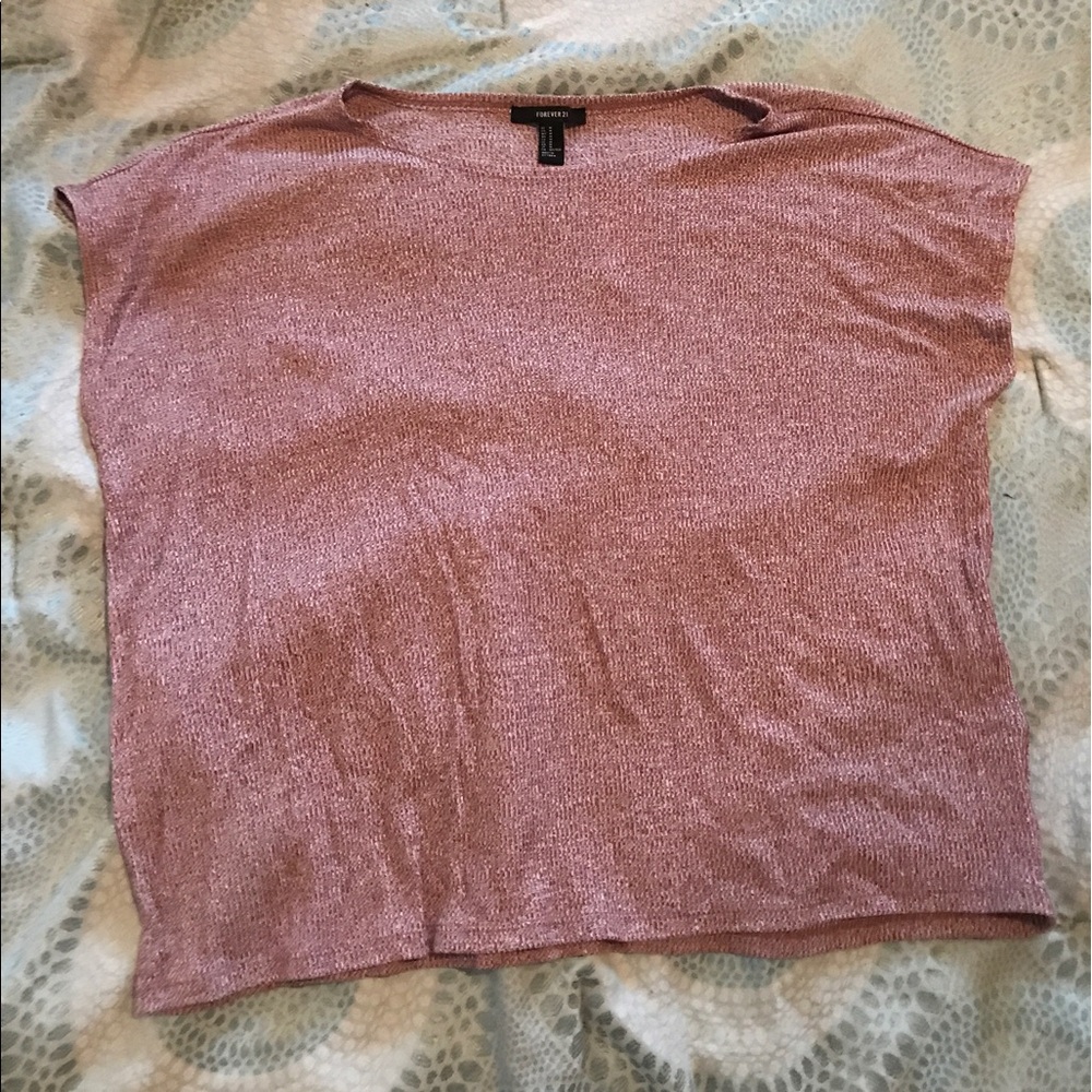Rose Metallic Short-Sleeve Knit Top